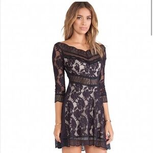 FREE PEOPLE Lacey Affair Lace Cutout Mini Dress Size Small